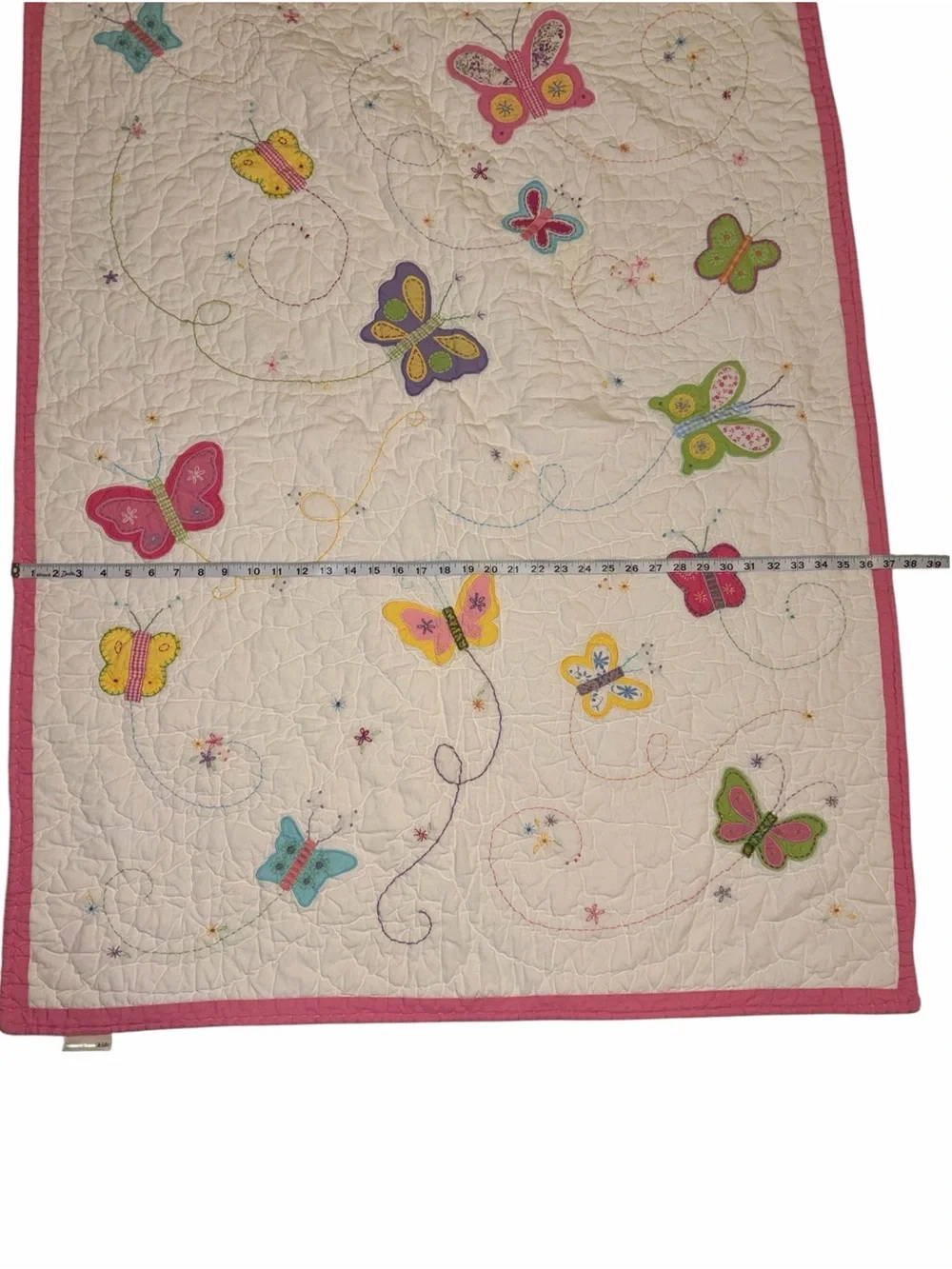 Vintage Y2K 05 Pottery Barn Kids Butterfly Appliqué Embroidered Baby Crib Quilt